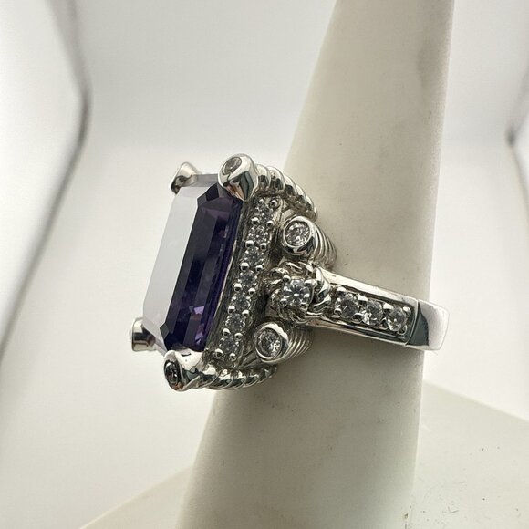 Judith Ripka Ring Sterling Silver Purple Faceted Emerald Cut Rectangle size 8 - Picture 9 of 14